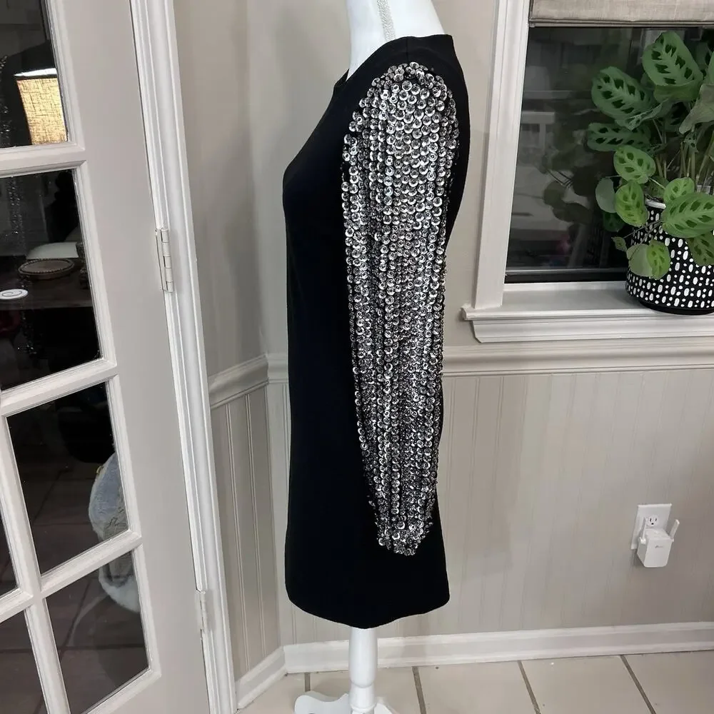 Tory Burch Black Dress With Sequin Sleeves Size XS